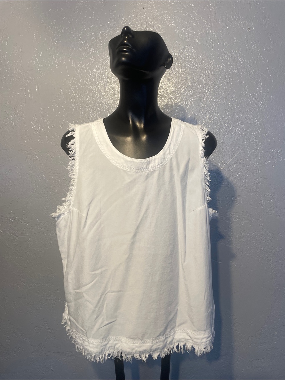 Thread & Supply White Sleeveless Frayed Tank